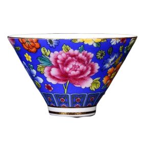 2.5 oz Handmade Enamel Painted Porcelain Tea Cup Chinese Kungfu Teacup Flower Wine Cup, Blue