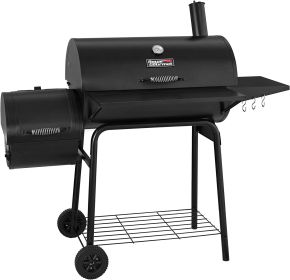 Charcoal Grill in Black with Offset Smoker and Side Table