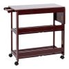 38 Inch Handcrafted Rubberwood Kitchen Island Bar Cart, Knife Holder, Folding Frame, 2 Slatted Shelves, Cocoa Red