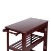 38 Inch Handcrafted Rubberwood Kitchen Island Bar Cart, Knife Holder, Folding Frame, 2 Slatted Shelves, Cocoa Red