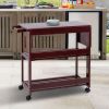 38 Inch Handcrafted Rubberwood Kitchen Island Bar Cart, Knife Holder, Folding Frame, 2 Slatted Shelves, Cocoa Red