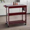 38 Inch Handcrafted Rubberwood Kitchen Island Bar Cart, Knife Holder, Folding Frame, 2 Slatted Shelves, Cocoa Red