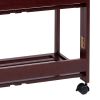 38 Inch Handcrafted Rubberwood Kitchen Island Bar Cart, Knife Holder, Folding Frame, 2 Slatted Shelves, Cocoa Red