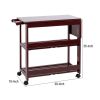 38 Inch Handcrafted Rubberwood Kitchen Island Bar Cart, Knife Holder, Folding Frame, 2 Slatted Shelves, Cocoa Red