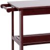 38 Inch Handcrafted Rubberwood Kitchen Island Bar Cart, Knife Holder, Folding Frame, 2 Slatted Shelves, Cocoa Red