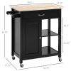 Kitchen Island Cart, Rolling Kitchen Island with Storage, Solid Wood Top, Drawer, for Dining Room, Black