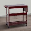 38 Inch Handcrafted Rubberwood Kitchen Island Bar Cart, Knife Holder, Folding Frame, 2 Slatted Shelves, Cocoa Red