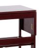 38 Inch Handcrafted Rubberwood Kitchen Island Bar Cart, Knife Holder, Folding Frame, 2 Slatted Shelves, Cocoa Red