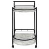 Black and Faux White Marble Serving Cart with Wine Rack