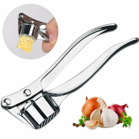 Home Stainless Steel Small Garlic Press Crusher Mincer Chopper Peeler Squeeze Cutter (Color: Silver)