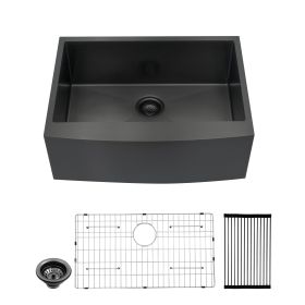 Farmhouse Apron Handmade Stainless Steel Kitchen Sink, Gunmetal Black Single Bowl Bar Sink with Strainer (Color: Gunmetal Black, size: 24"x21")