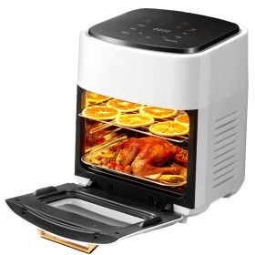 15.8QT Air Fryer Family Size 1400W Powerful Oilless Cooker Crisp Bake Grill Dehydrate Touch Screen Customized Temperature Time Visible Window (Color: US_White)