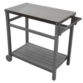 Outdoor Prep Dining Table; Movable Pizza Oven Stand;  Stainless Steel Patio Bar Cart; Patio Grilling Backyard BBQ Grill Cart (Color: Grey)