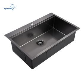 Aquacubic Gunmetal black handmade 16 Gauge 304 Stainless Steel Top Mount Single Bowl Kitchen Sink with ledge (Thickness: 16 Gauge, size: 30*22 inch)