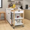 3-Tier Kitchen Island Cart Rolling Service Trolley with Bamboo Top